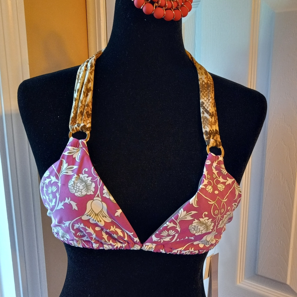 Cia Maritima Brazilian Bikini Floral & Snakeskin Halter Swim Top